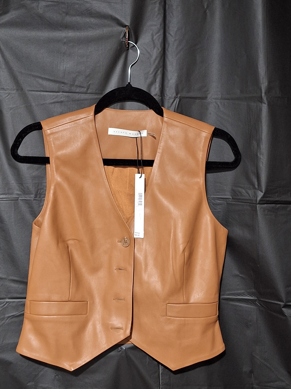 Women's Tan Leather Vest bu Susana Monaco - Sleek V‑Neck Button Front NWT